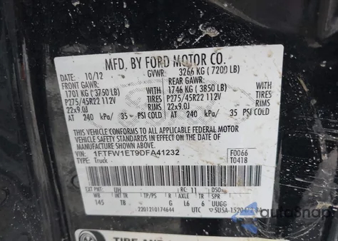 2013 Ford F-150 Limited from USA, damaged, VIN 1FTFW1ET9DFA41232